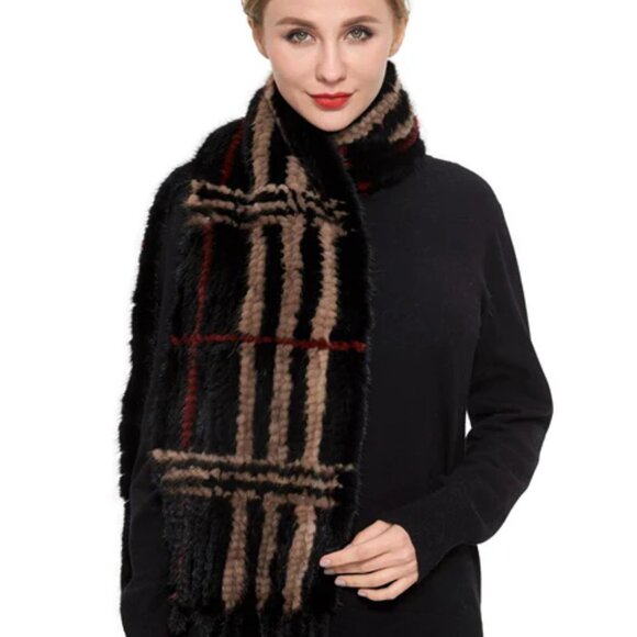 NWT ✅VOLARE Knitted Mink Fur Plaid Scarf with Fringe Multi-Color⭐ NWT - Picture 12 of 12